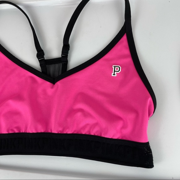PINK Victoria’s Secret Lounge Sports Bra Sz Large Pink Black Logo - Picture 6 of 15